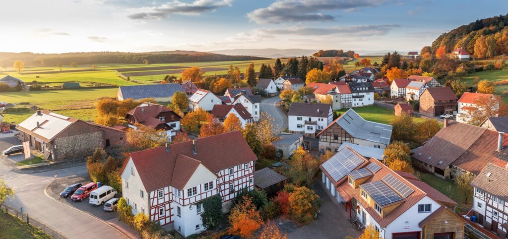 Overhead shot of suburban neighborhood